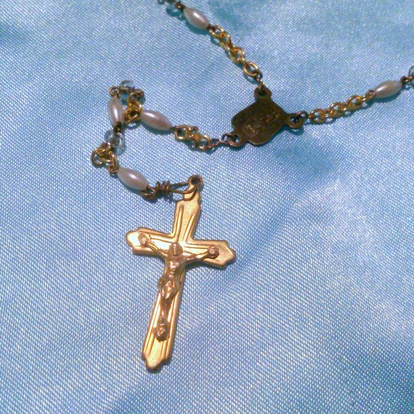 Vtg Faux Pearl Beaded Catholic Christian Rosary - Picture 1 of 4